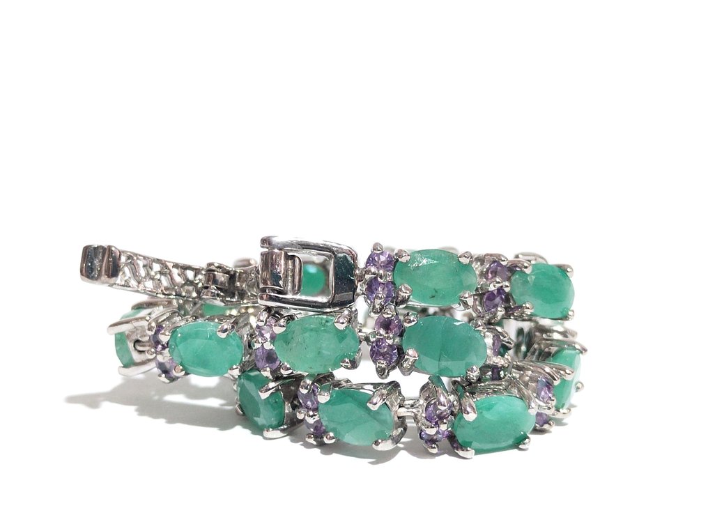 Ingen mindstepris - Armbånd Sølv - 13.20ct. tw. Smaragd - Rhodolit #3.2