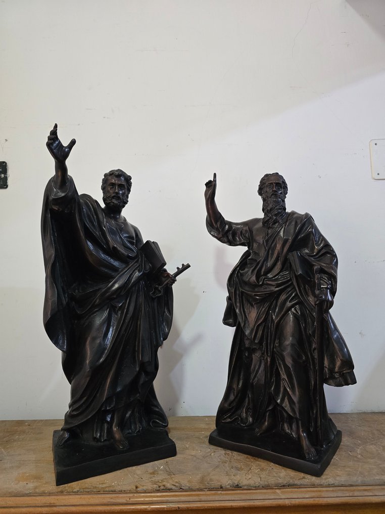 Skulptur, San Pietro e Paolo - 60 cm - Patineret bronse #2.1