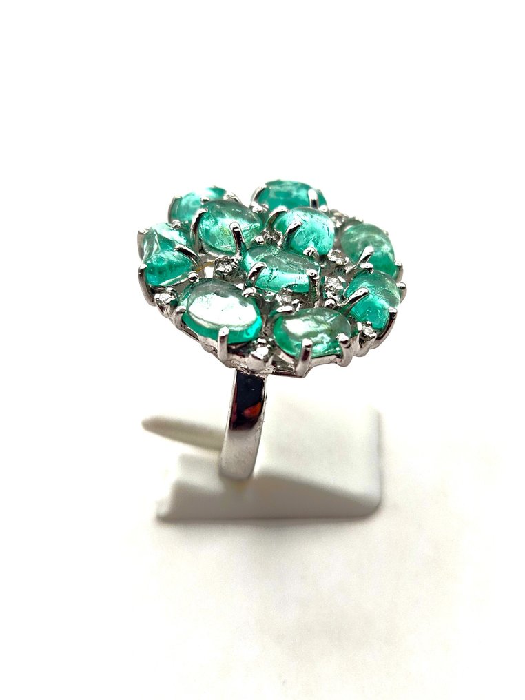 Ingen reservasjonspris - Ring Sølv - 7.71ct. tw. Smaragd - Diamant #3.2