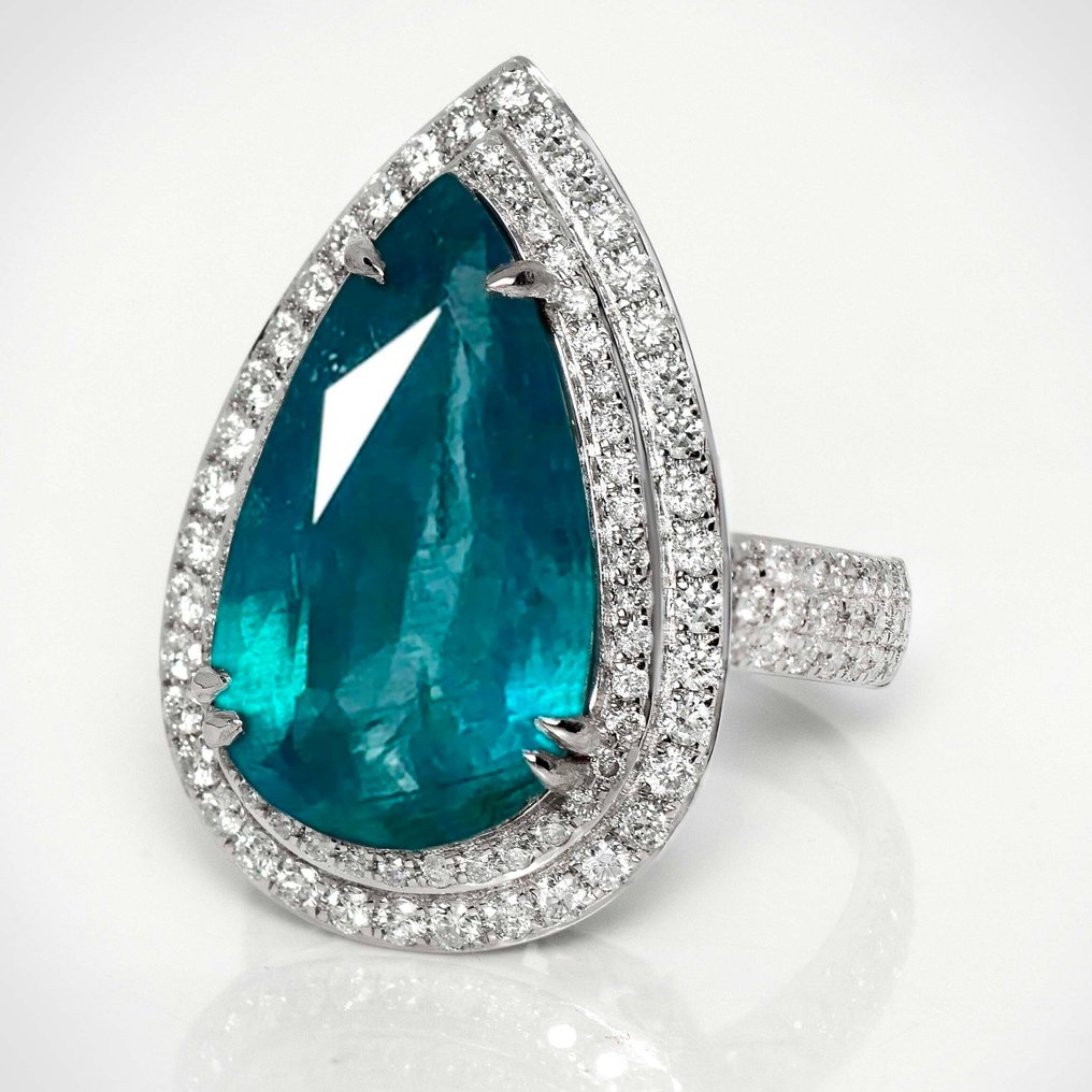 Nincs minimálár - Gyűrű - 18 kt. Fehér arany, IGI 7.89 ct Zambia Intenzív Zöld - 9.07ct. tw. Smaragd - Gyémánt #2.1