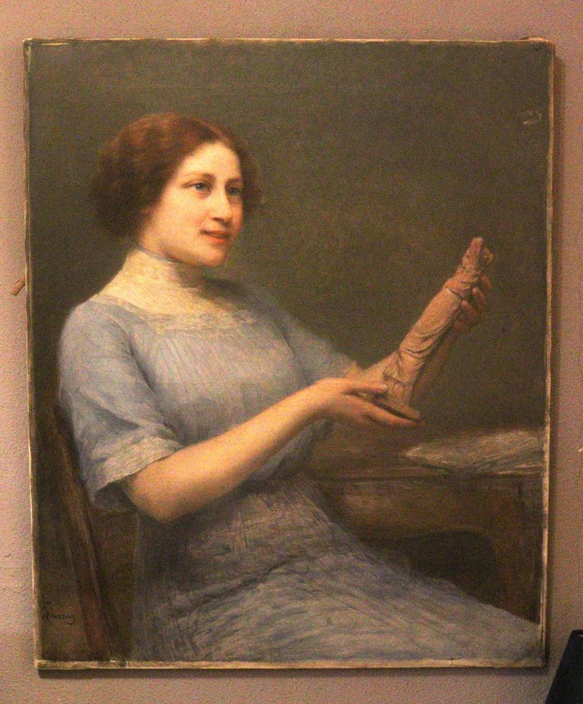 Joséphine Houssay (1840-1914) - Portret uit Parijs van dame in een blauwe jurk #1.0