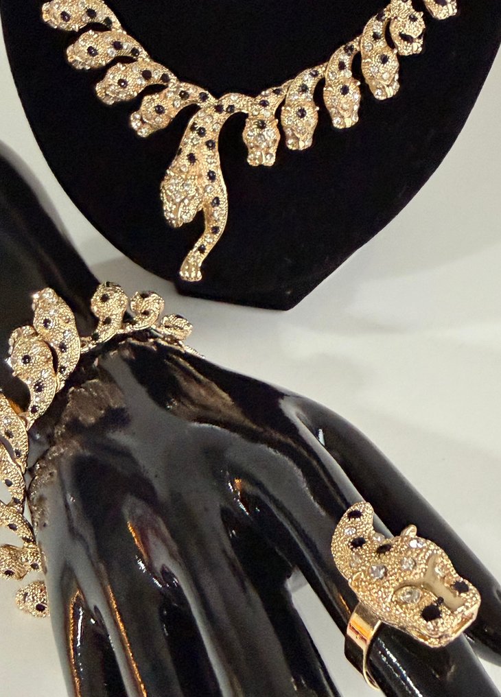 Θεματική συλλογή - Elegant Inspiration Cartier Panther Επιχρυσωμένο Σετ Κοκτέιλ: Κολιέ, Βραχιόλι, Σκουλαρίκια και #4.3
