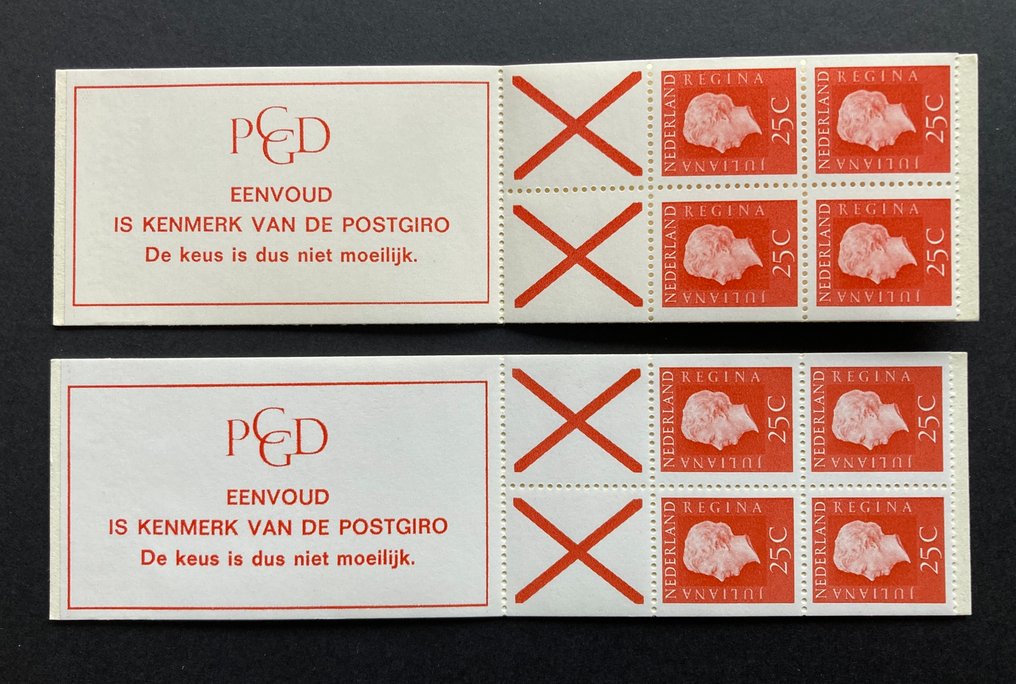 Netherlands 1970 - Stamp booklets with strongly shifted text block. - NVPH PB 9f en 9g #2.1