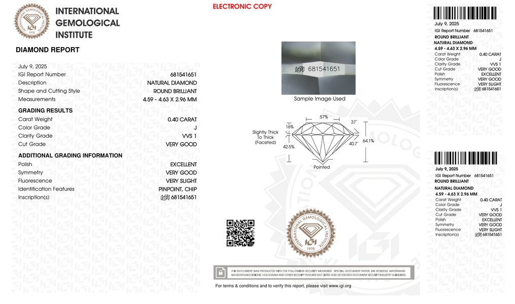 Fără preț de rezervă - 2 pcs Diamant (Natural) - 0.81 ct - Rotund - J - VVS2, VVS1 - IGI (Institutul gemologic internațional) - *Pair* *EX VG* #2.1