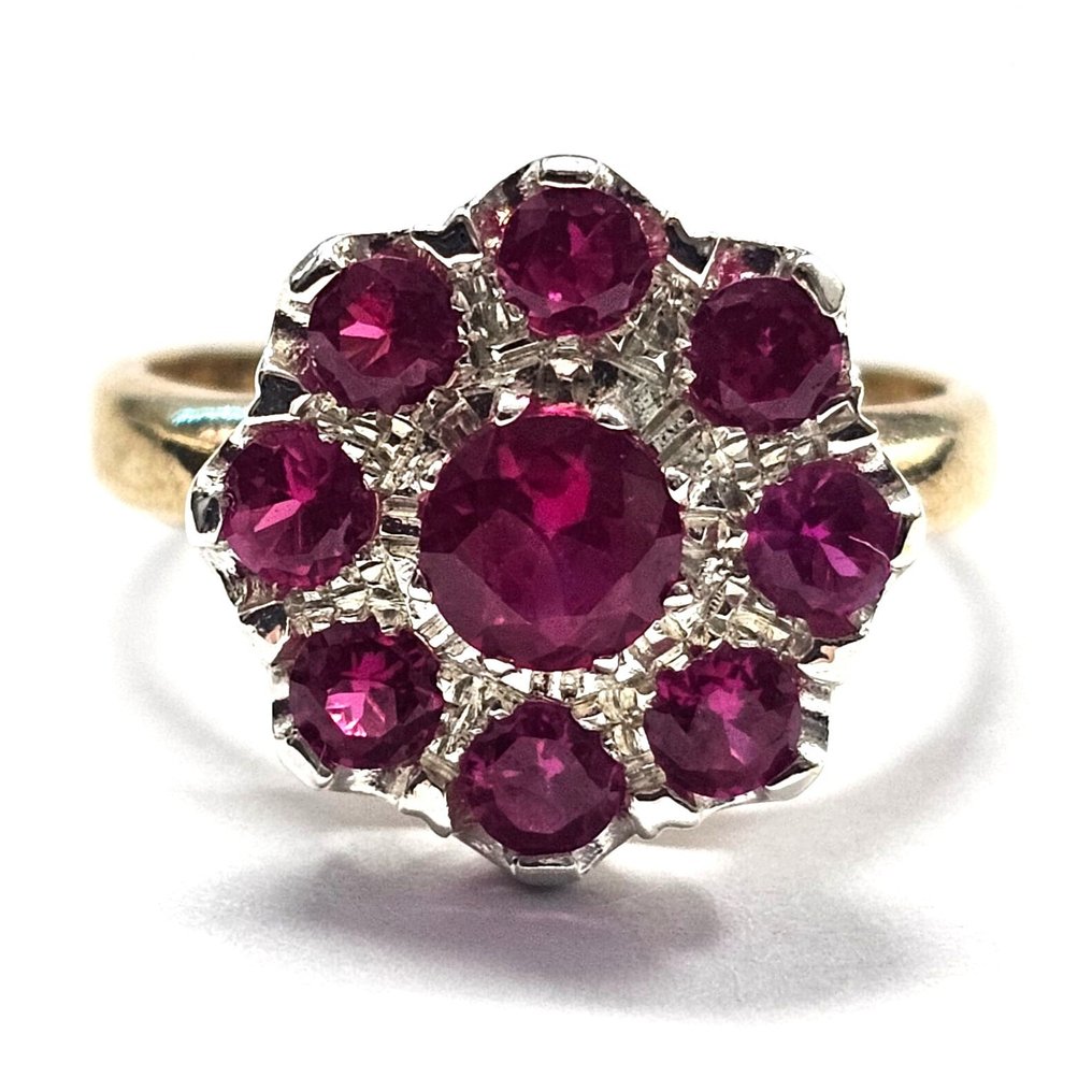 没有保留价 - 戒指 - 9 kt. 银, 黄金 红宝石 #1.0