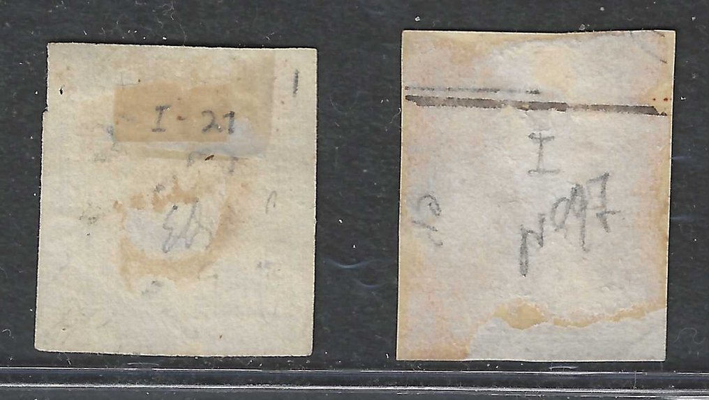 意大利古城邦-西西里 1859 - 古代国家：西西里岛两个5克标准价值，表格（第9和10号）用不同颜色标示。 - Sassone Sicilia n.9 + n.10 #1.0