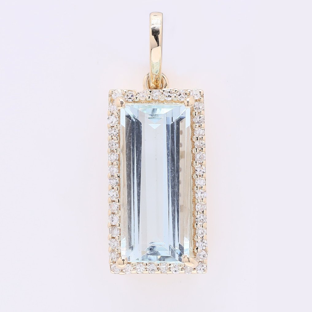 Sans prix de réserve - Pendentif - 14 carats Or jaune - 2.58ct. tw. Aigue-marine - Diamant #1.0