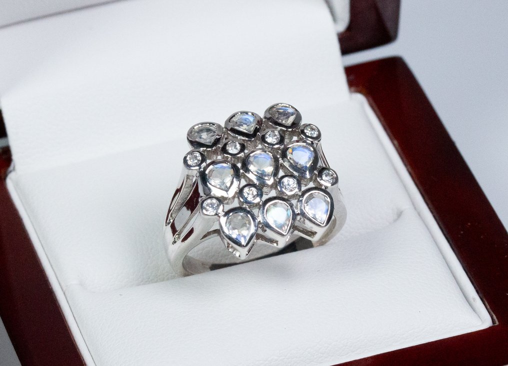 没有保留价 - 2件套珠宝 925 银 - 月光石 - 白色蓝宝石 #2.1