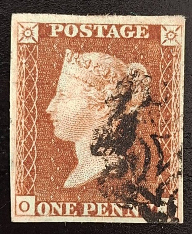 Storbritannien 1841 - Dronning Victoria 1d Rødbrun fra Sort. Plade 9. Mx, 4 Mgns. - Stanley Gibbons. 8/12 #2.1