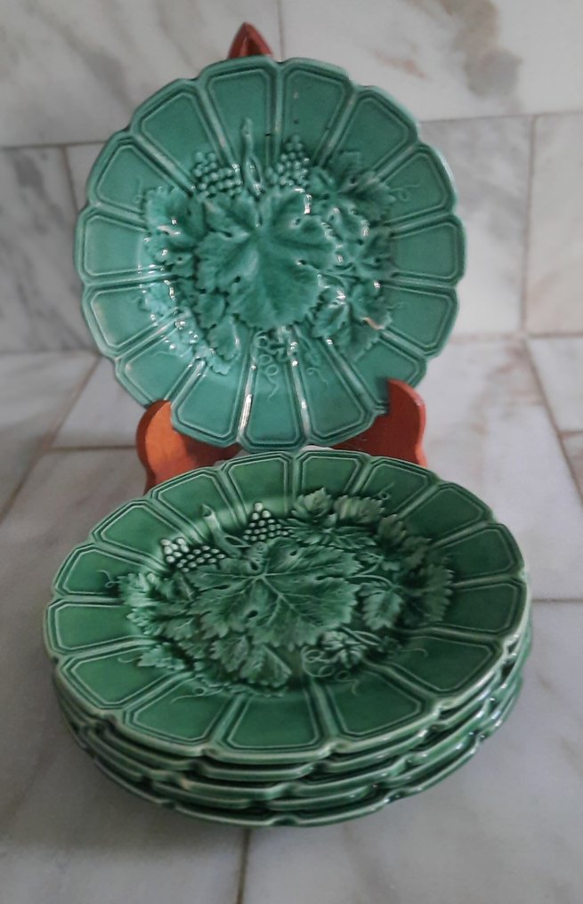 Sarreguemines Barbotine 19e eeuwse dessertbordjes - Dessertservice (6) - Fajance #1.0