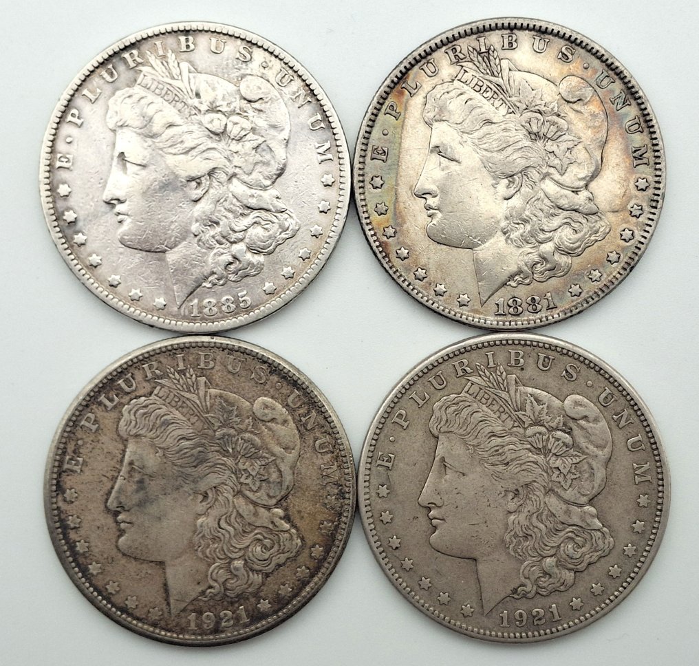Estados Unidos. Morgan Dollar 1881/1921 (lot de 4 monnaies) (Sem preço de reserva) #1.0