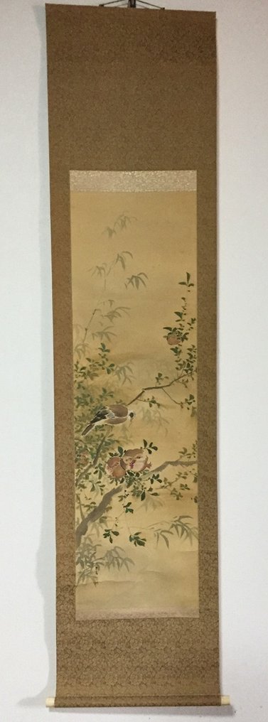 Bird and pomegranate / Japanese Vintage Hanging Scroll KAKEJIKU / Silk / Hand Painted - Signed - 日本 (沒有保留價) #1.0