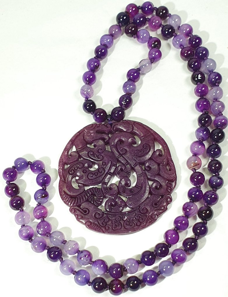 Violetti ametisti ja tibetiläinen suojamagiikki - Lohikäärme ja Feeniks-lintu - Edistää parisuhteen - Kaulakoru riipuksella #2.1