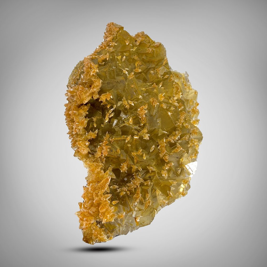 Golden Fluorite with Calcite Specimen - Height: 100 mm - Width: 61 mm- 228 g #1.0