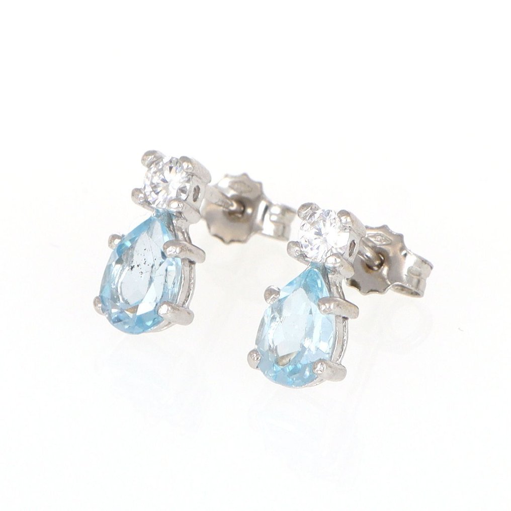 χωρίς τιμή ασφαλείας - Σκουλαρίκια - 18 καράτια Λευκός χρυσός Ακουαμαρίνης - Διαμάντι #1.0