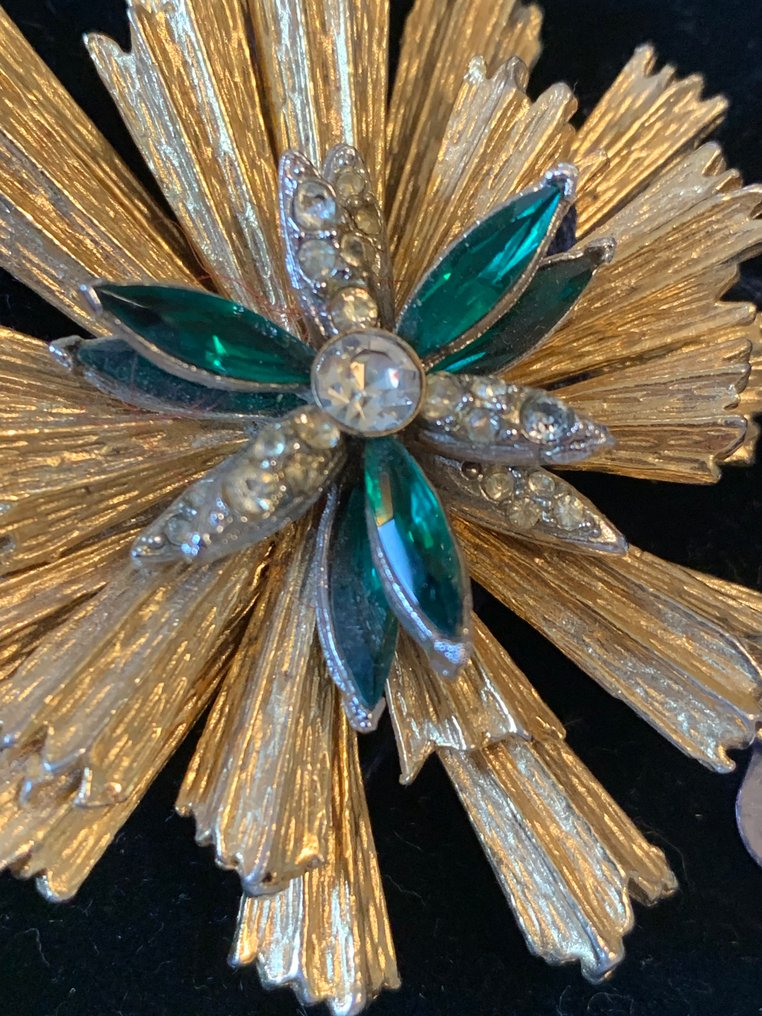Coro - Συνθετικός πολύτιμος λίθος - Gold-plated, Μέταλλο, Kristalle, Glassteine - Καρφίτσα - Vintage Coro Brosche 1940 #2.1