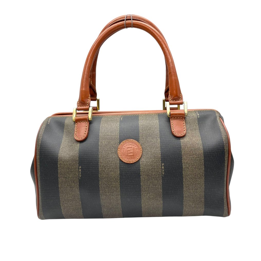 Fendi - Pequin Stripe Vintage Mini Boston Handbag Coated Canvas and Leather - Torebka #1.0