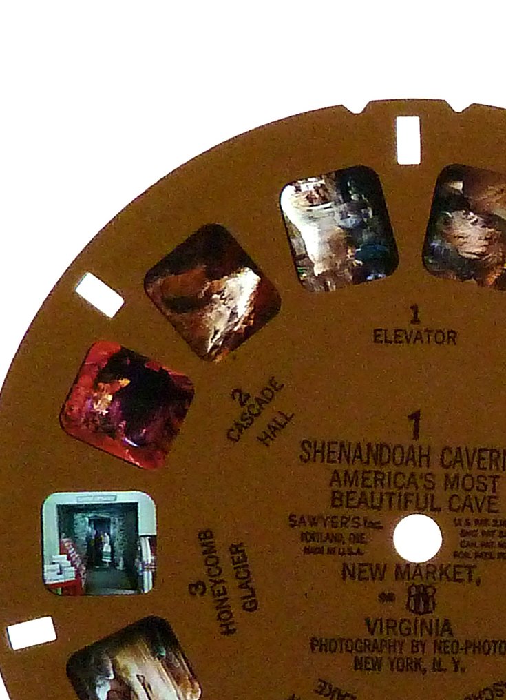 Viewmaster Shenandoah Caverns, schijf 399 maar genummerd als 1 - zeer zeldzame schijf Viewmaster reel #4.3