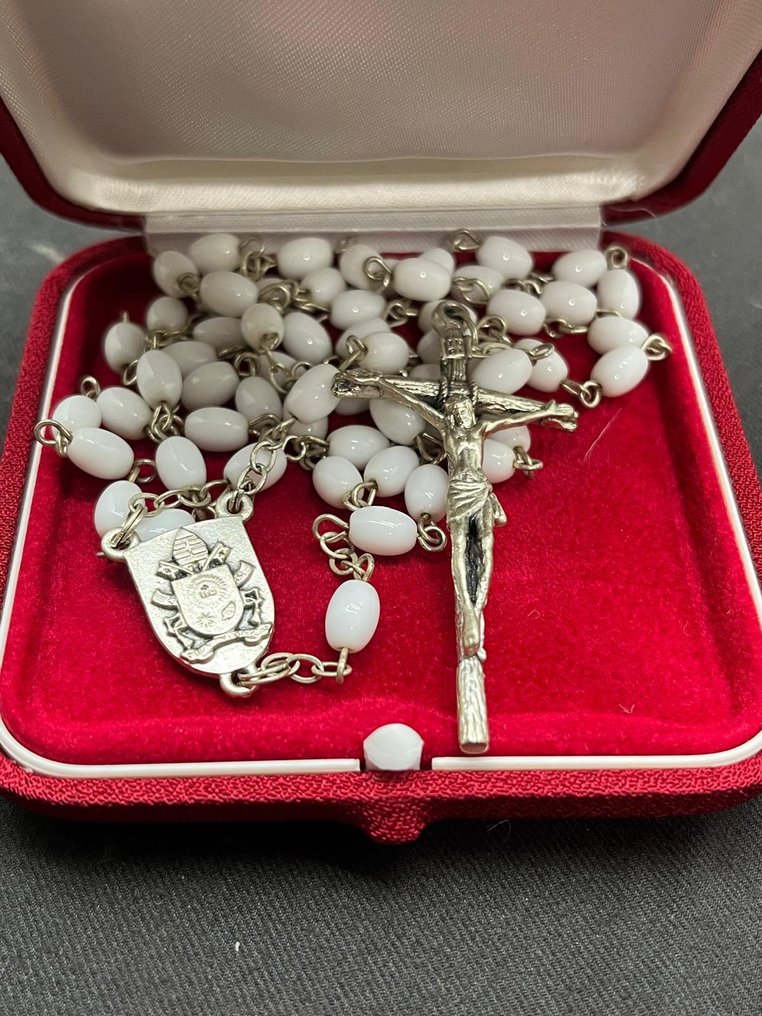 Papa Francesco - Rozenkrans van het privé-onderwerp - Gezegend en geschonken door de Heilige Vader - Glas- en zilverkleurige metaal- en glaspasta. - 2010-2020 #1.0