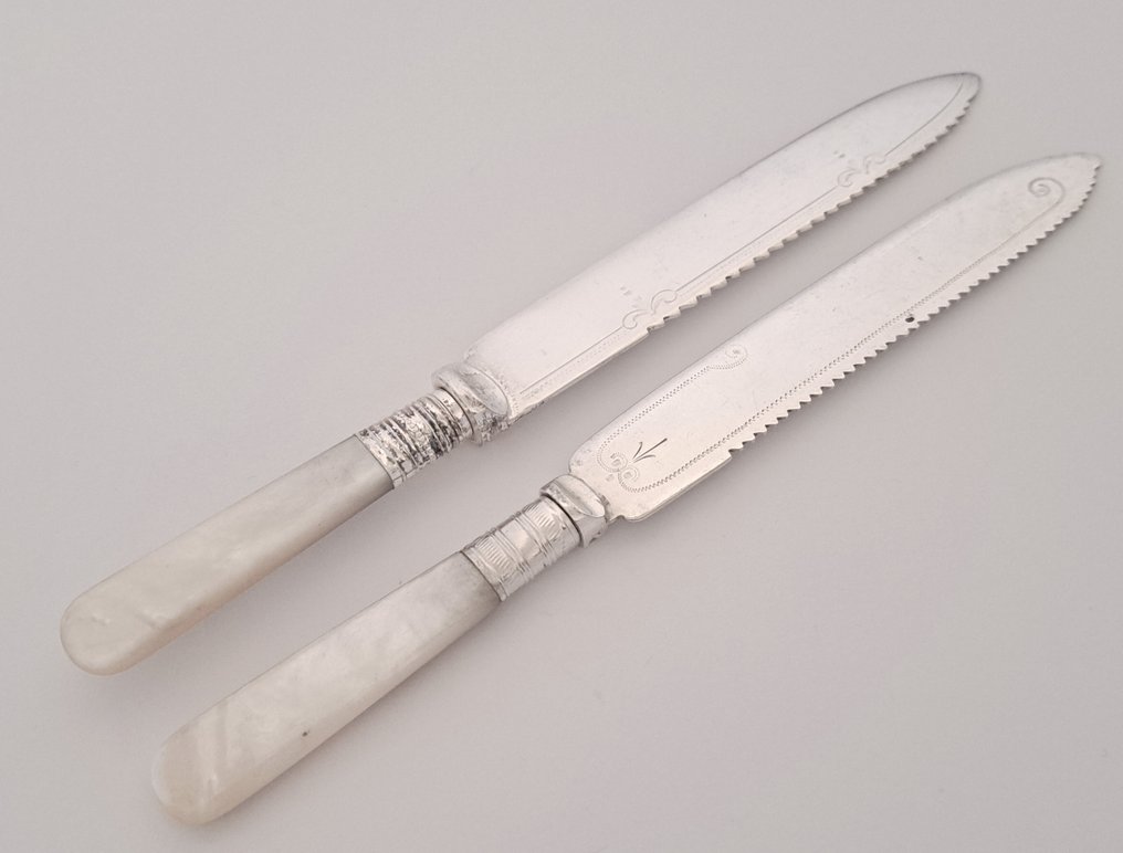 EPNS - Couteau à gâteau (2) - Ensemble de cuillères à gâteau avec poignée en nacre. - Plaqué(e) argent, irisé #4.3