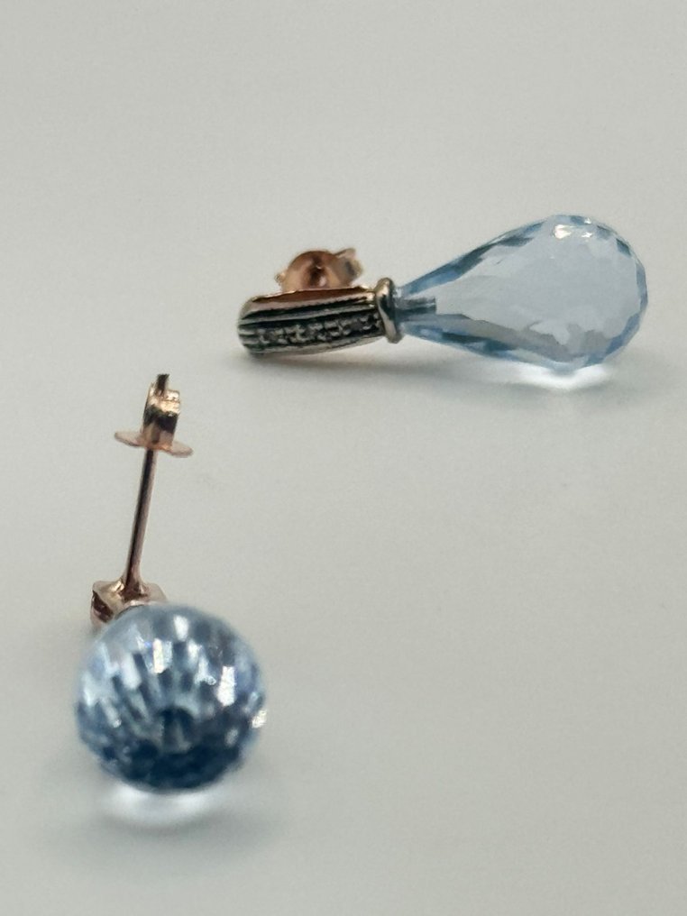 Nincs minimálár - Drop fülbevaló - 9 Kt Ezüst, Rózsa arany Akvamarin - Gyémánt #2.1