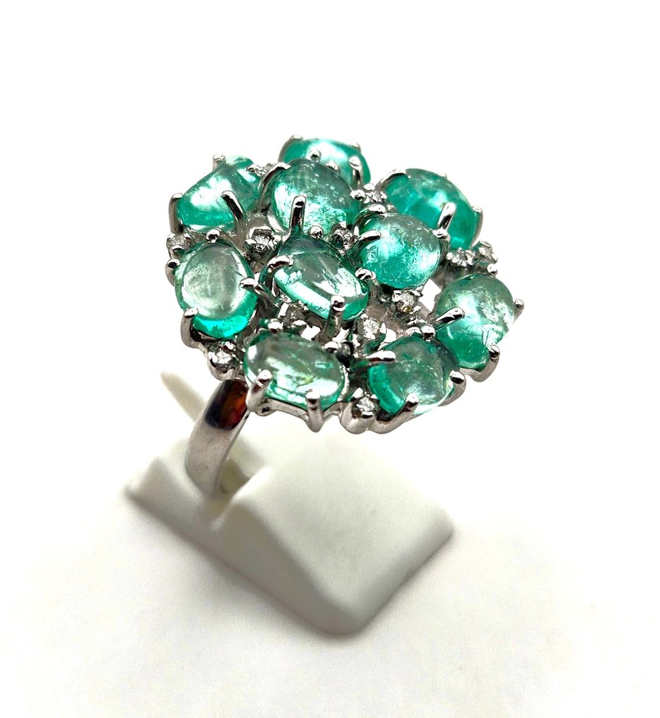 Ingen reservasjonspris - Ring Sølv - 7.71ct. tw. Smaragd - Diamant #1.0