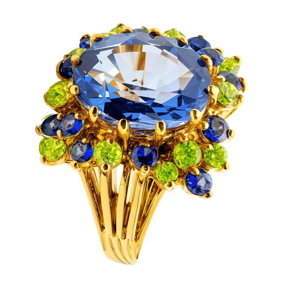 没有保留价 - 戒指 银, Gold-plated 蓝宝石 - 11,80 kt. - 黄金 24 kt. #3.2