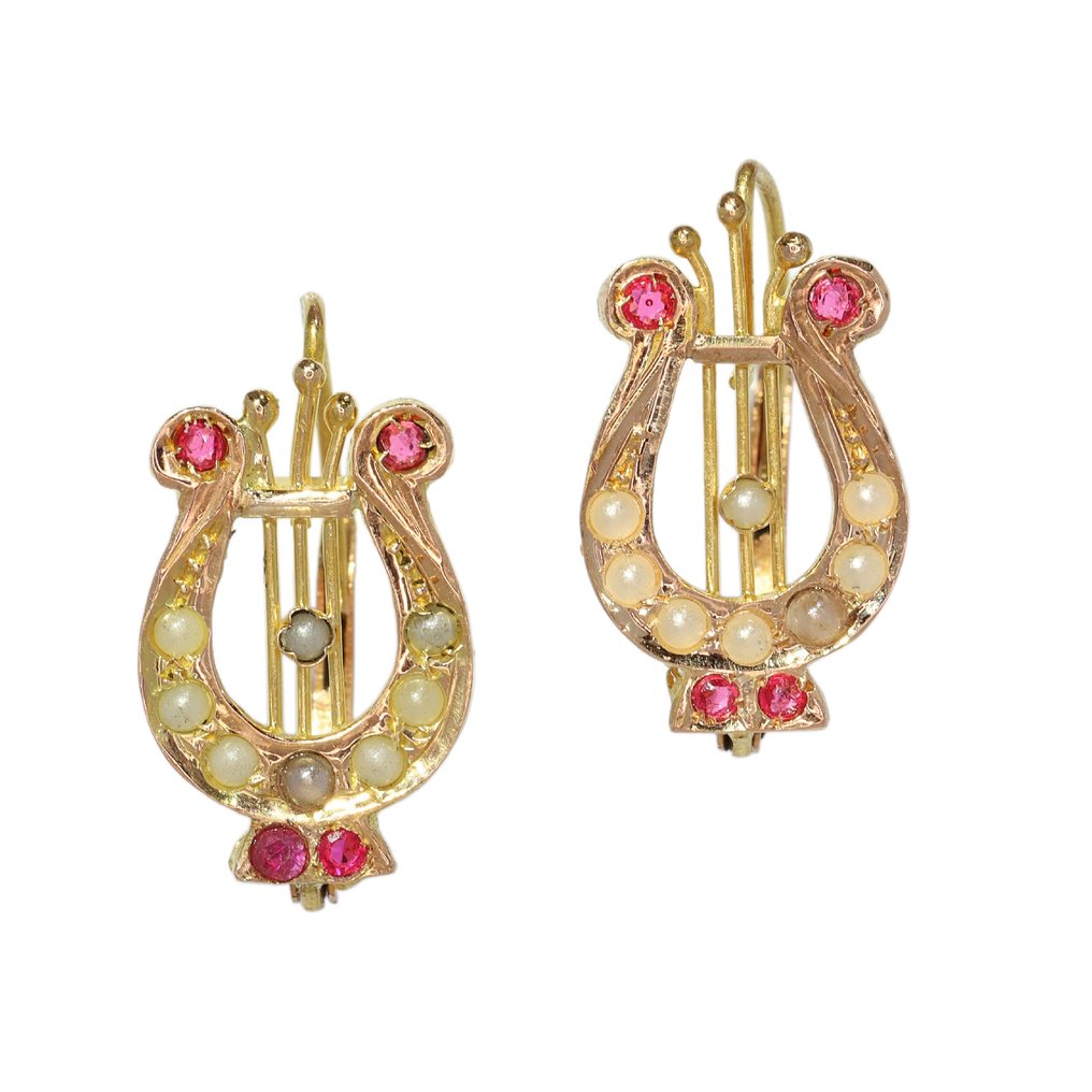 Sans prix de réserve - Boucles d'oreilles - 18 carats Or jaune - Harp, antique vers 1900 #1.0