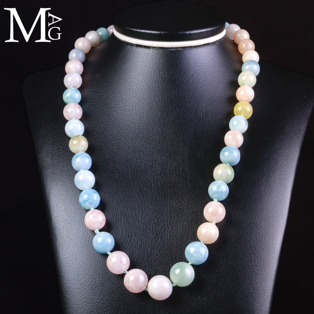 一流品质宝石 Collier Berilli：海蓝宝石与摩根石 - 高度: 510 mm - 宽度: 14 mm- 78 g #1.0