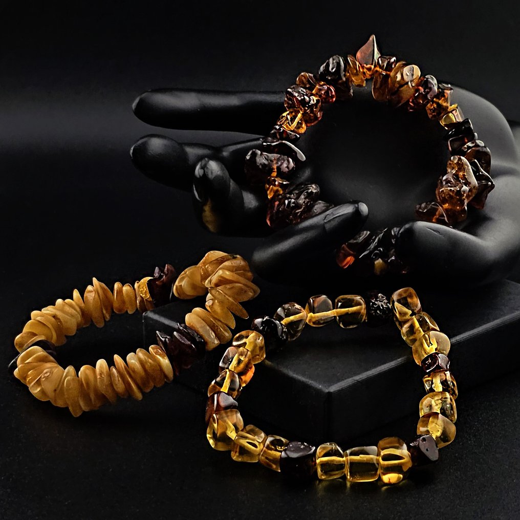 波罗的海琥珀手链套装——蜂蜜色、干邑色与奶油糖色混合——天然化石和谐 - 琥珀  (没有保留价) #2.1