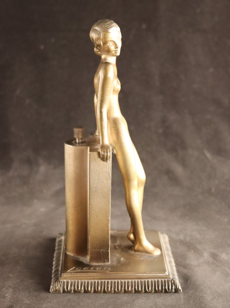 Art Deco aansteker - Josef Lorenzl (1892 - 1950) - Sculpture, Naakt - 20 cm - Metal #2.1