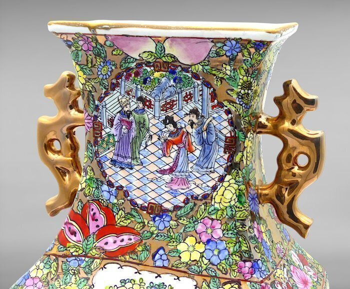 Vas - Bröllopsparad i kinesisk stil handmålad med 24k gulddetaljer - Porcellana emaljerad #4.3