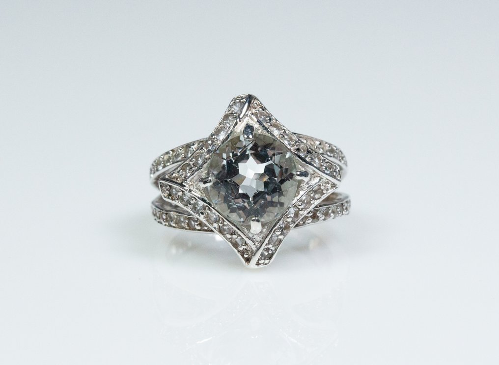 沒有保留價 - 戒指 925银 - 3.00克拉天然海蓝宝 - 白色蓝宝石 #2.1