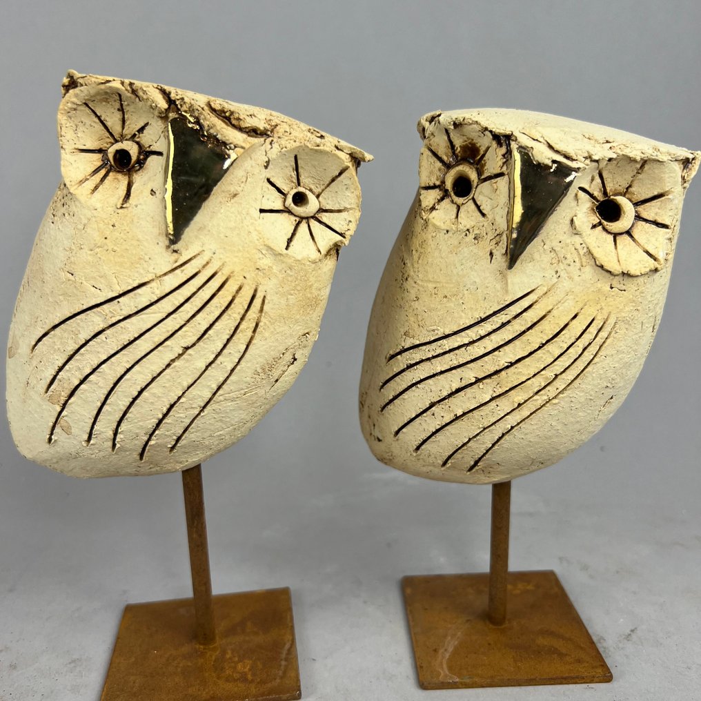 Ewa Budzowska - NO RESERVE- 2 owls- (with 24carat gold) #4.3