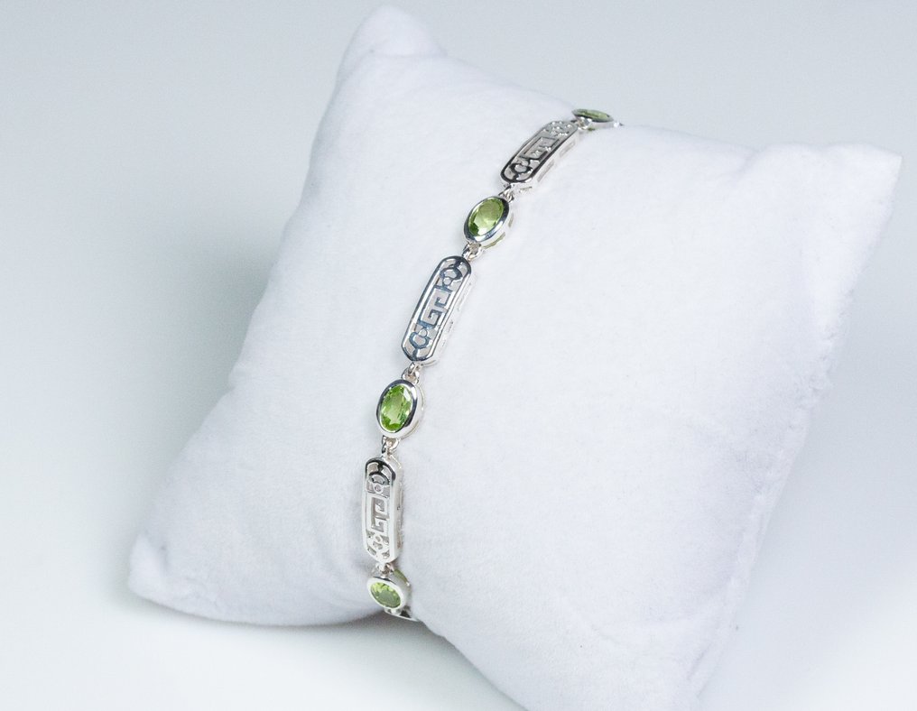 沒有保留價 - 手鈪 - 925 银 - 3.00 克拉绿帕石 #1.0