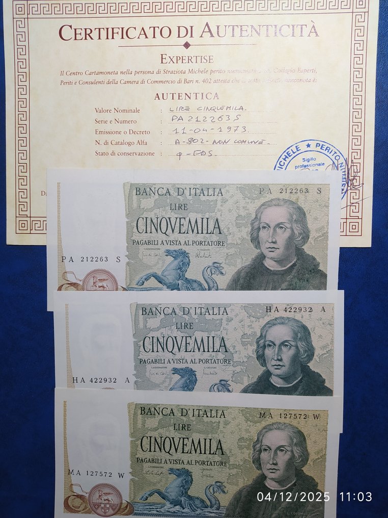 Italy. - 3 x 5.000 Lire 1971/1973/1977 - Gigante BI 67A, 67B, 67C; Pick 102a, 102b, 102c #1.0