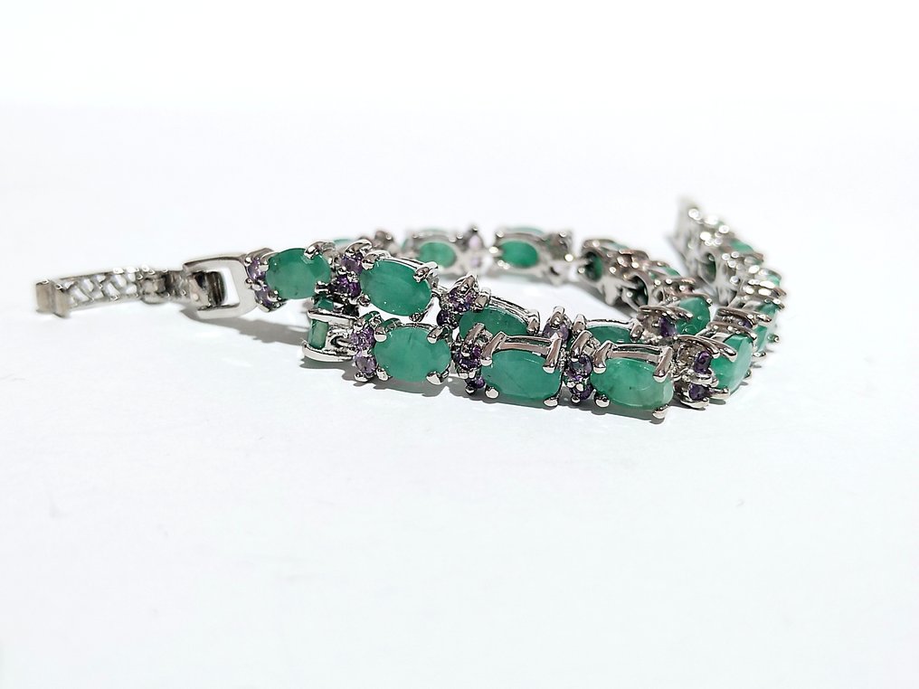 Ingen mindstepris - Armbånd Sølv - 13.20ct. tw. Smaragd - Rhodolit #4.3