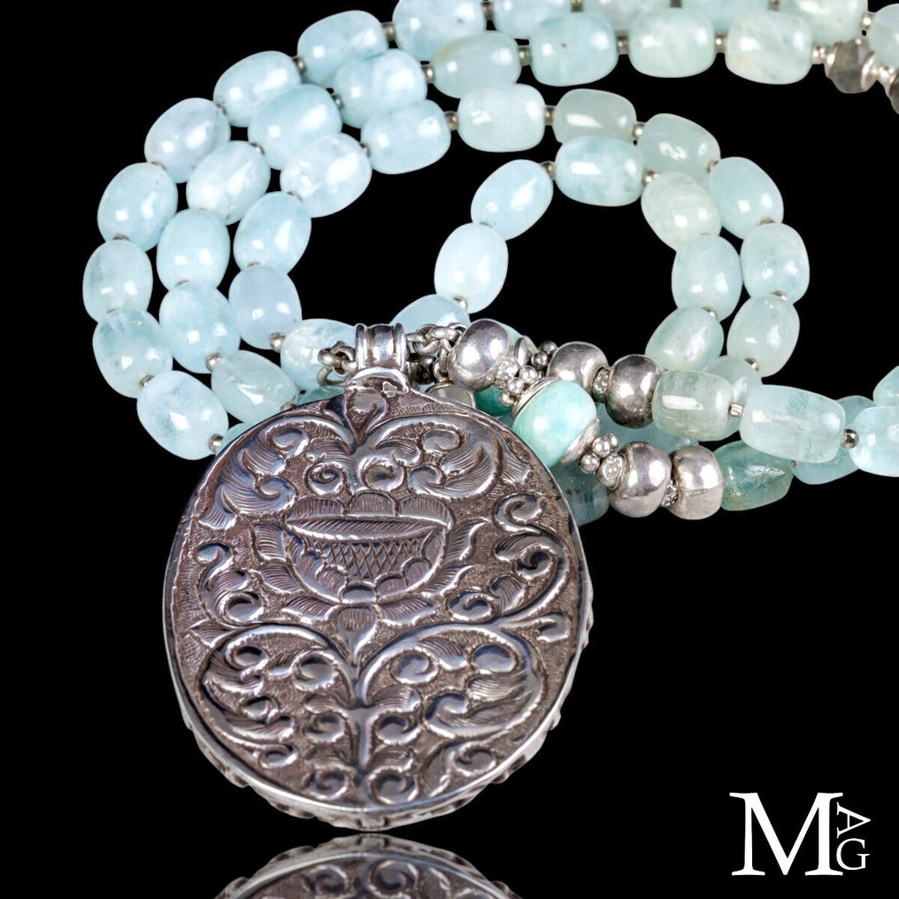 Ακουαμαρίνα - Larimar - Labradorite - Εξαιρετική Χειροτεχνία Ασημένιου - Κοσμήμα Απίστευτης - Ύψος: 520 mm - Πλάτος: 48 mm- 163 g #4.3