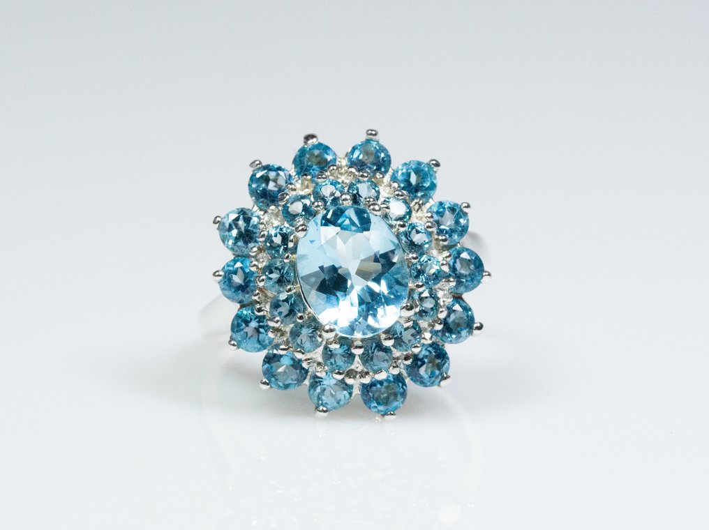 Sem preço de reserva - Anel 925 Prata - topázio azul #1.0