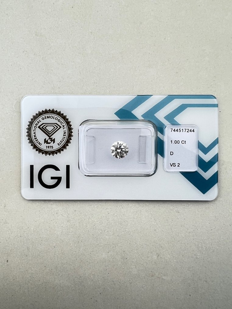 没有保留价 - 1 pcs 钻石  (天然)  - 1.00 ct - 圆形 - D (无色) - VS2 轻微内含二级 - 国际宝石研究院（IGI） #1.0