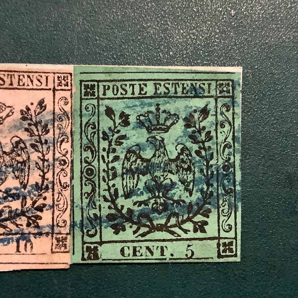 意大利古城邦-莫德纳 1852 - 5、10 和 15 分的徽章碎片 - Sassone 2/4 #3.2