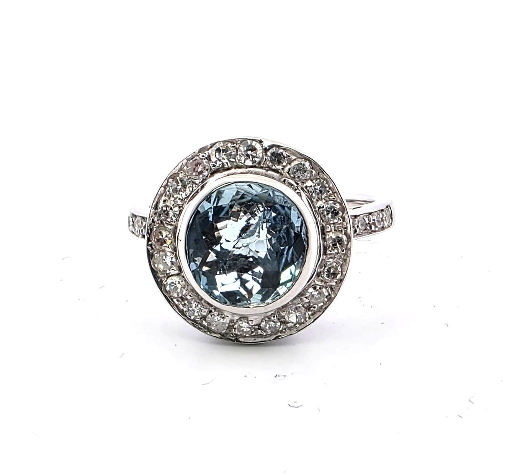 Δαχτυλίδι - 18 καράτια Λευκός χρυσός - 3.00ct. tw. Ακουαμαρίνης - Διαμάντι #1.0