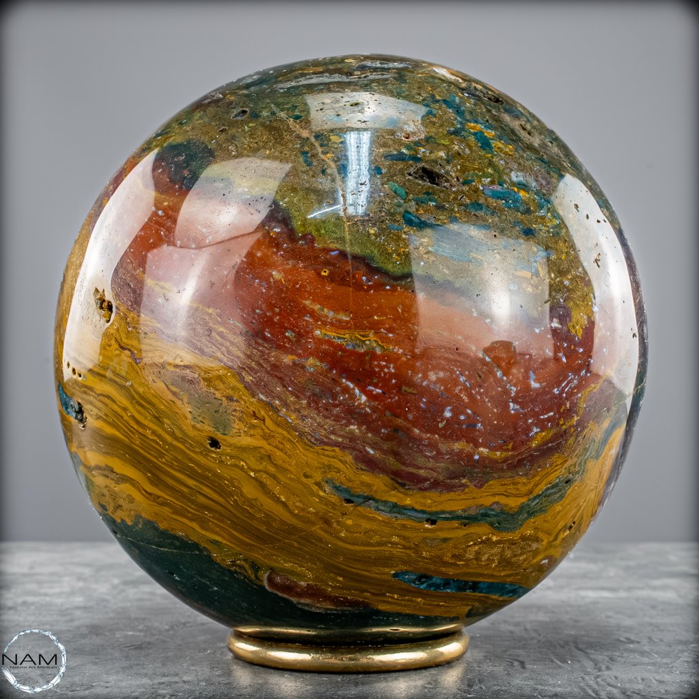 Natural Very Artistic Ocean Jasper-Agate Sphere, with little druses- 5106.18 g #1.0