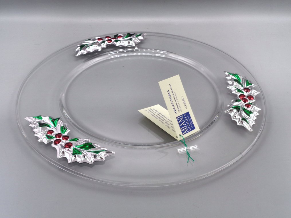 PG-MIANI Argenteria - Tablett - Versilbert, Mosaikglas und Glas - Weihnachtliche Stechpalme #4.3