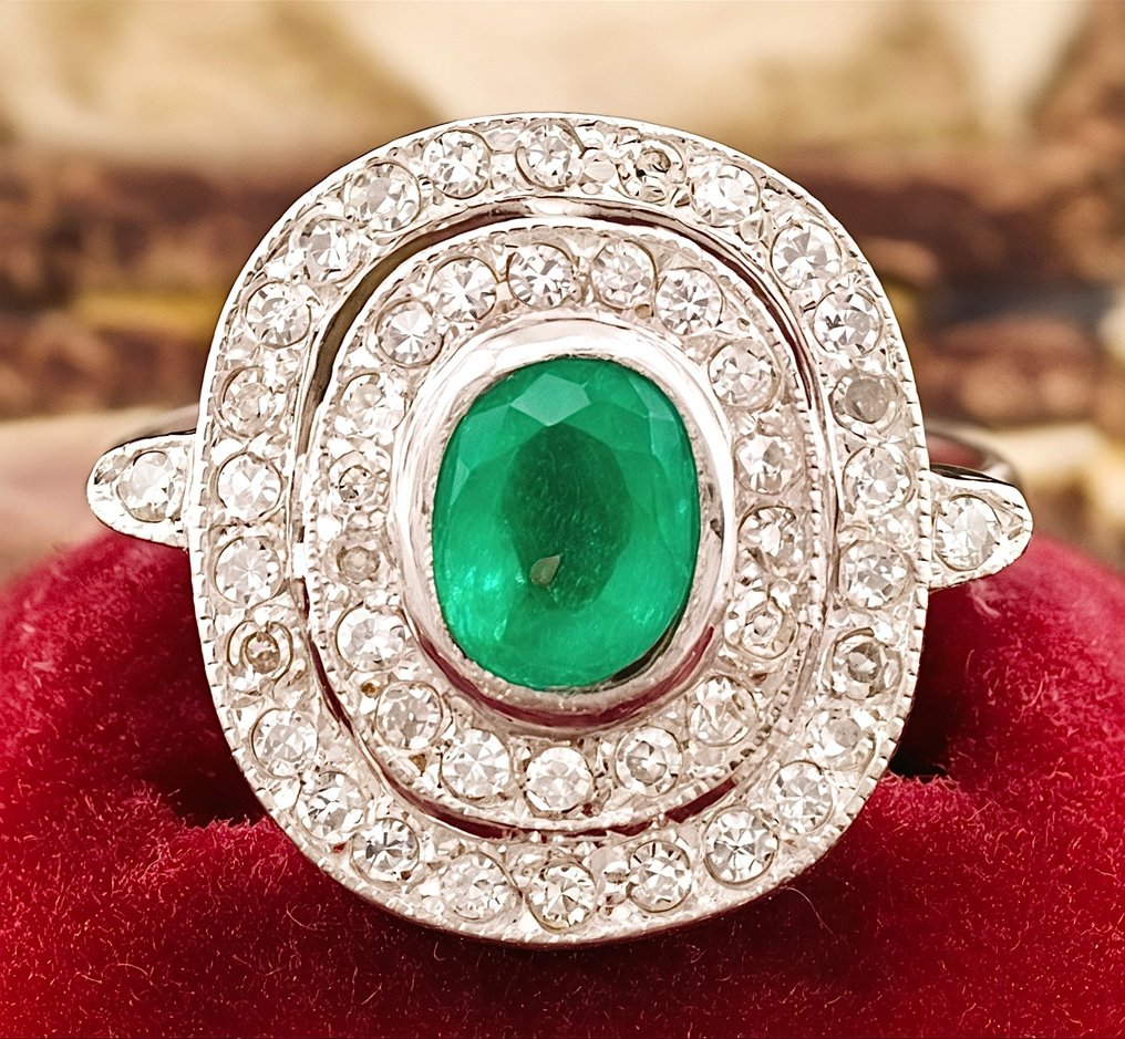 戒指 鉑金 祖母綠 - 鉆石 #3.2