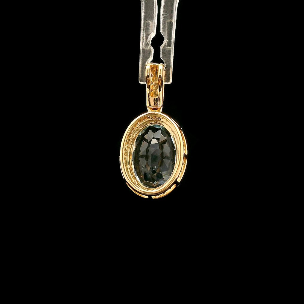 Nincs minimálár - Függő - 14 kt. Sárga arany -  2.07ct. tw. Akvamarin - Gyémánt #4.3