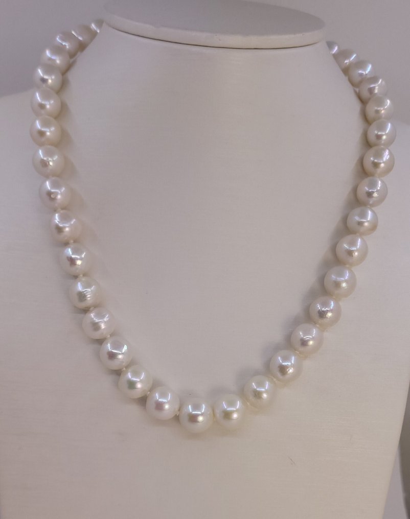 Sans prix de réserve - Collier Perles Edison blanches 9x11,5 mm - Fermoir en argent #2.1