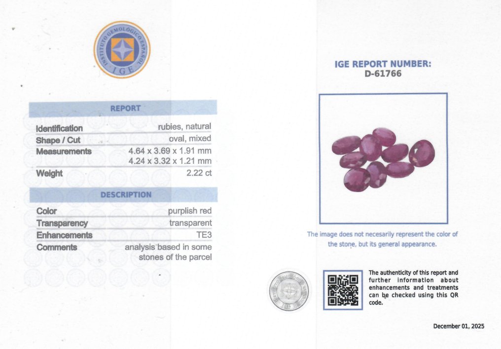 9 pcs Rød Rubin - 2.22 ct - Instituto Gemólogico Español (IGE) #2.1