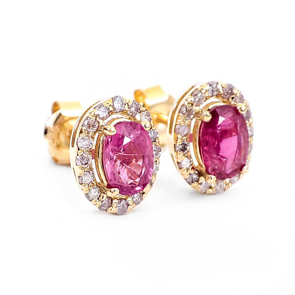 χωρίς τιμή ασφαλείας - Σκουλαρίκια - 14 καράτια Κίτρινο χρυσό - 1.50ct. tw. Ρουμπίνι - Διαμάντι - Πιστοποιητικό IGI #2.1