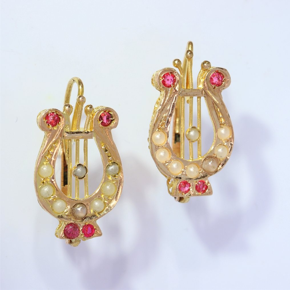 Sans prix de réserve - Boucles d'oreilles - 18 carats Or jaune - Harp, antique vers 1900 #2.1